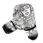 Blue And White Mayan Statue Print Boxing Gloves