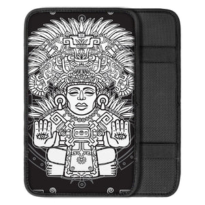 Blue And White Mayan Statue Print Car Center Console Cover