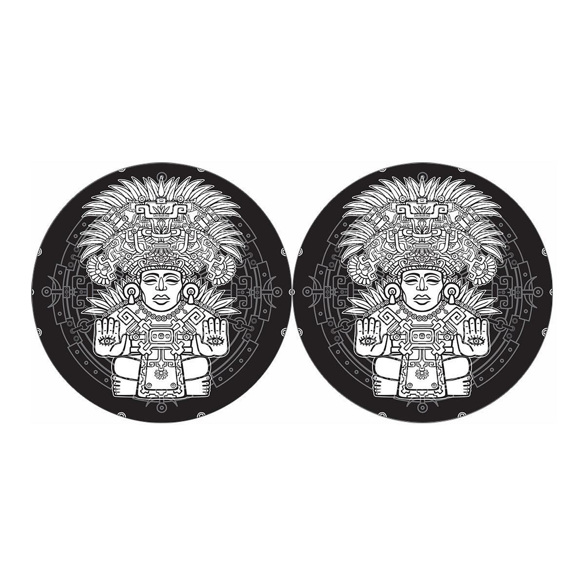 Blue And White Mayan Statue Print Car Coasters