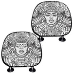 Blue And White Mayan Statue Print Car Headrest Covers