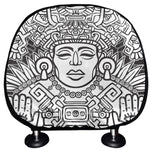 Blue And White Mayan Statue Print Car Headrest Covers