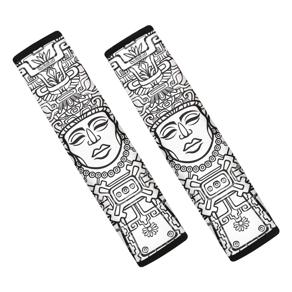 Blue And White Mayan Statue Print Car Seat Belt Covers