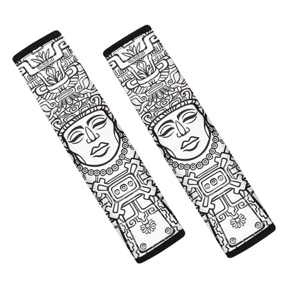 Blue And White Mayan Statue Print Car Seat Belt Covers