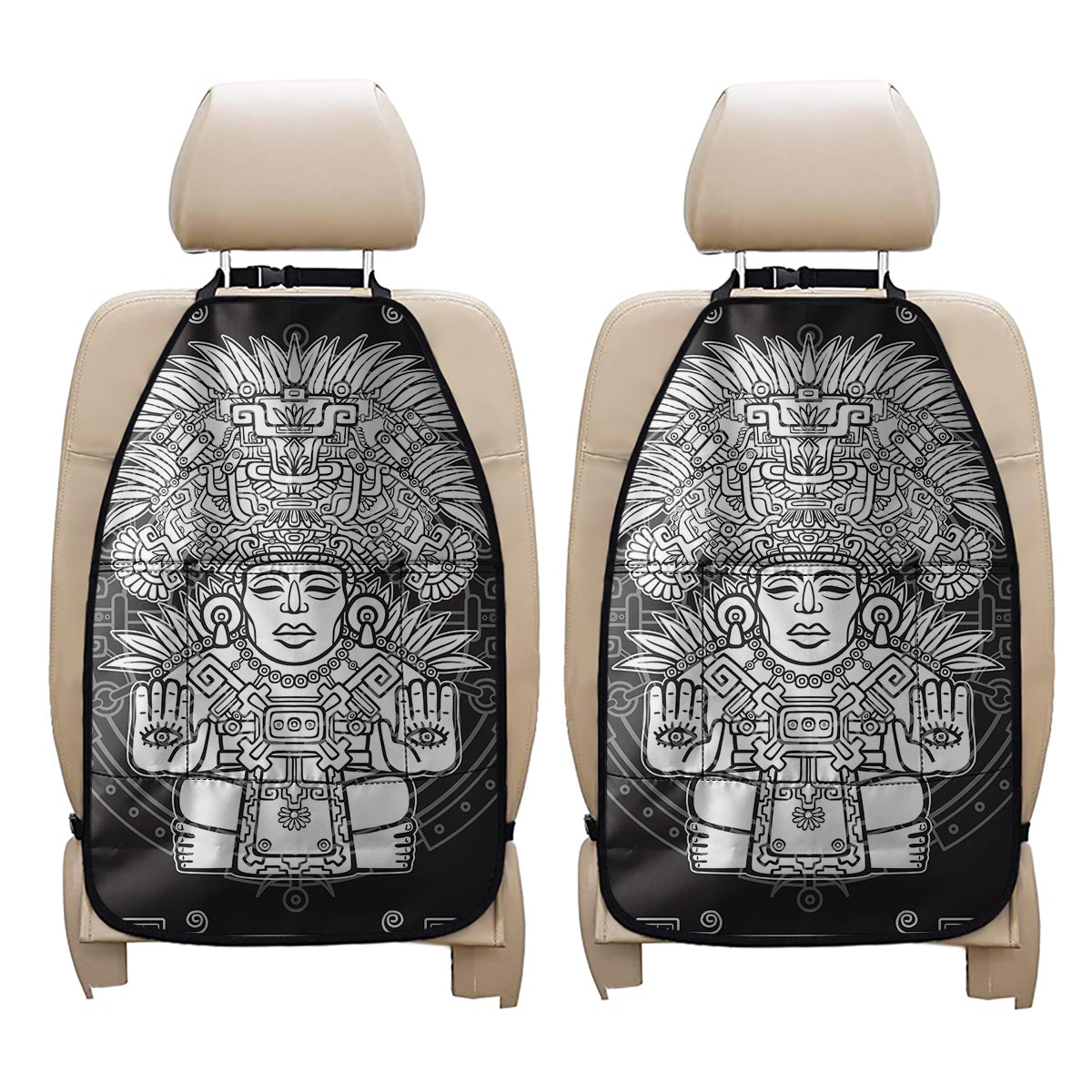 Blue And White Mayan Statue Print Car Seat Organizers