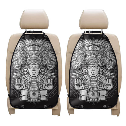 Blue And White Mayan Statue Print Car Seat Organizers