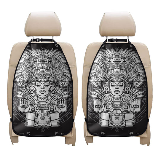 Blue And White Mayan Statue Print Car Seat Organizers