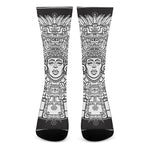 Blue And White Mayan Statue Print Crew Socks