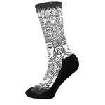 Blue And White Mayan Statue Print Crew Socks