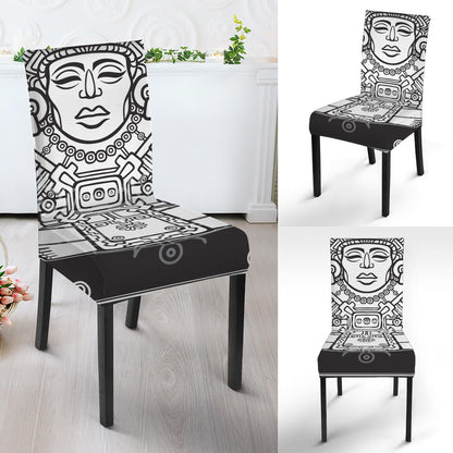 Blue And White Mayan Statue Print Dining Chair Slipcover