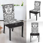 Blue And White Mayan Statue Print Dining Chair Slipcover