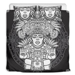 Blue And White Mayan Statue Print Duvet Cover Bedding Set