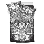 Blue And White Mayan Statue Print Duvet Cover Bedding Set