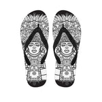 Blue And White Mayan Statue Print Flip Flops