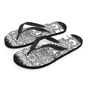 Blue And White Mayan Statue Print Flip Flops