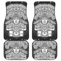 Blue And White Mayan Statue Print Front and Back Car Floor Mats