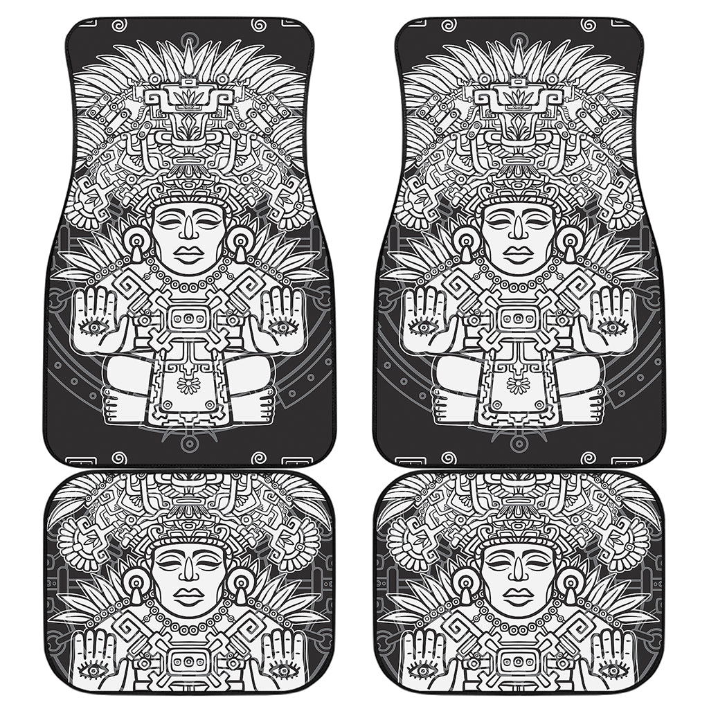 Blue And White Mayan Statue Print Front and Back Car Floor Mats