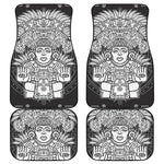 Blue And White Mayan Statue Print Front and Back Car Floor Mats