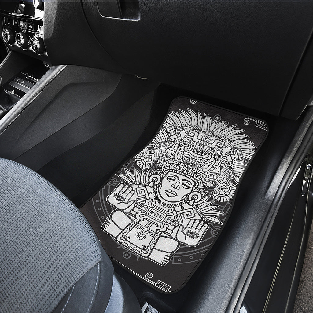 Blue And White Mayan Statue Print Front and Back Car Floor Mats