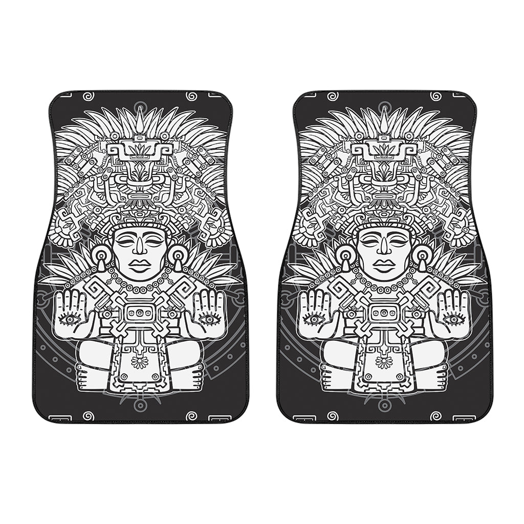 Blue And White Mayan Statue Print Front Car Floor Mats
