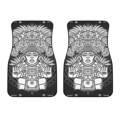 Blue And White Mayan Statue Print Front Car Floor Mats