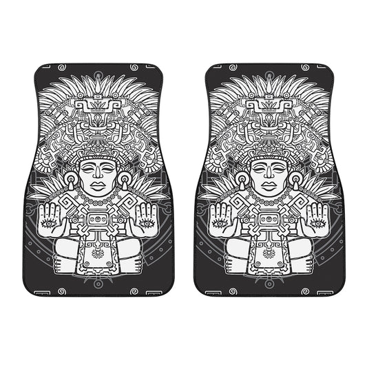 Blue And White Mayan Statue Print Front Car Floor Mats