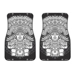 Blue And White Mayan Statue Print Front Car Floor Mats