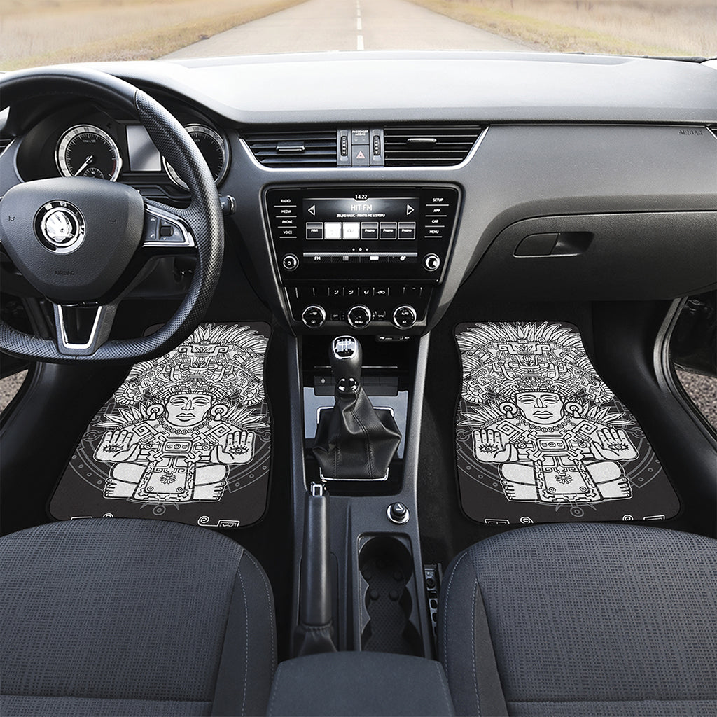 Blue And White Mayan Statue Print Front Car Floor Mats