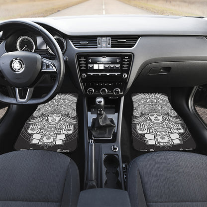 Blue And White Mayan Statue Print Front Car Floor Mats