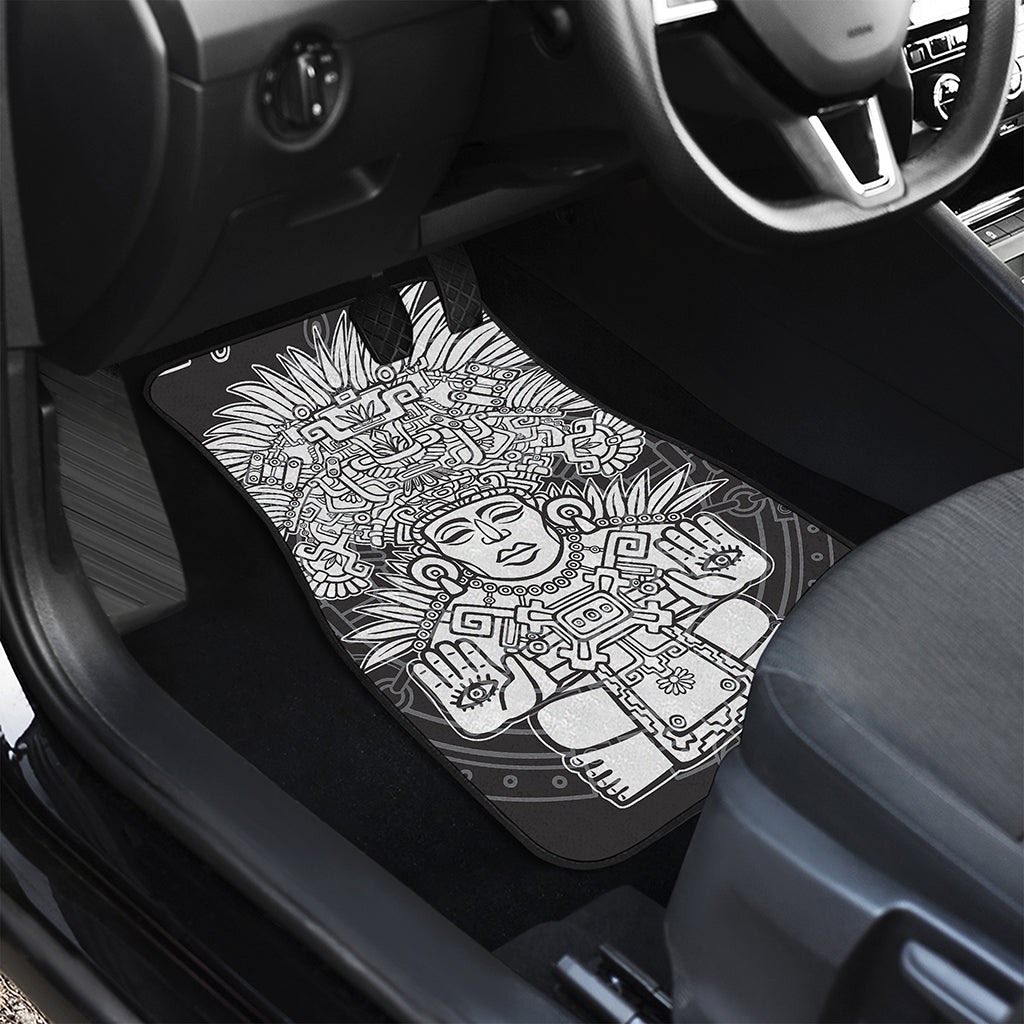 Blue And White Mayan Statue Print Front Car Floor Mats