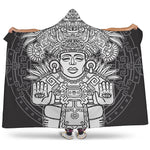 Blue And White Mayan Statue Print Hooded Blanket
