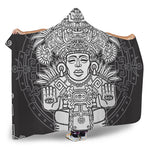 Blue And White Mayan Statue Print Hooded Blanket
