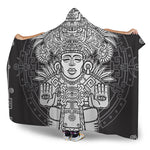 Blue And White Mayan Statue Print Hooded Blanket