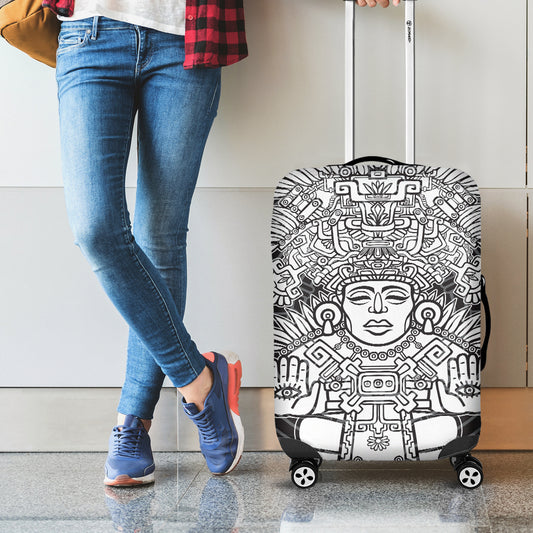 Blue And White Mayan Statue Print Luggage Cover
