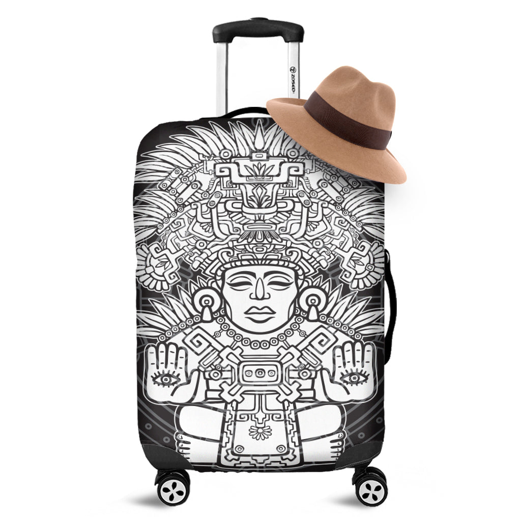 Blue And White Mayan Statue Print Luggage Cover