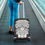 Blue And White Mayan Statue Print Luggage Cover