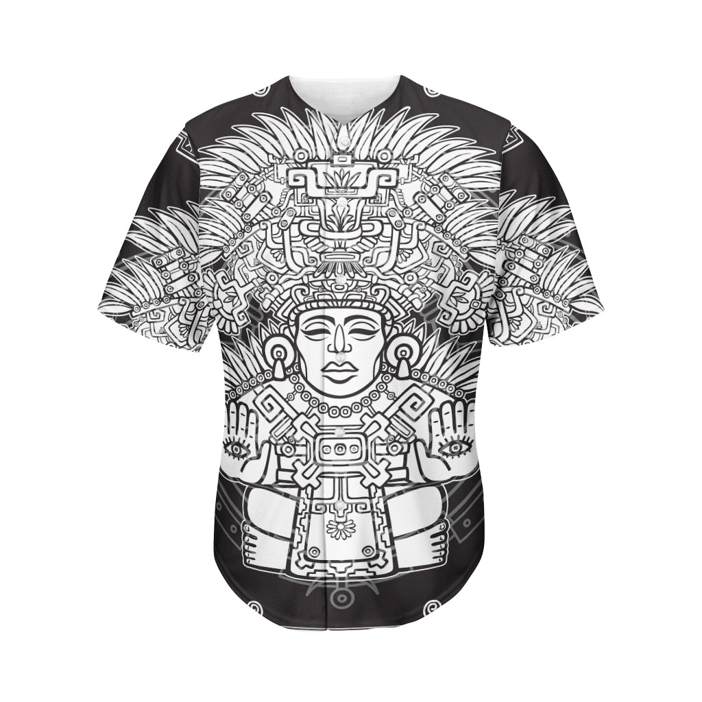 Blue And White Mayan Statue Print Men's Baseball Jersey