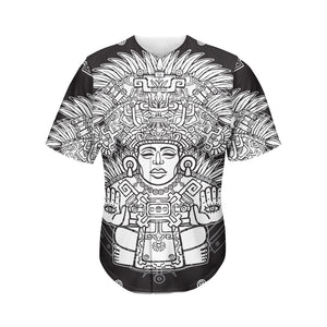 Blue And White Mayan Statue Print Men's Baseball Jersey