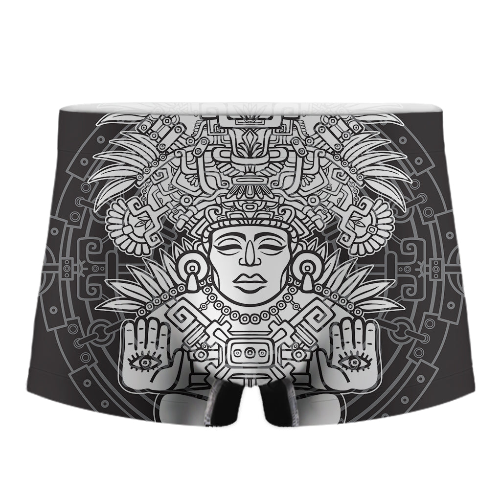 Blue And White Mayan Statue Print Men's Boxer Briefs