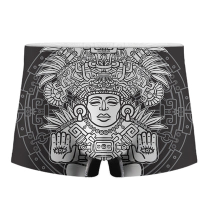 Blue And White Mayan Statue Print Men's Boxer Briefs