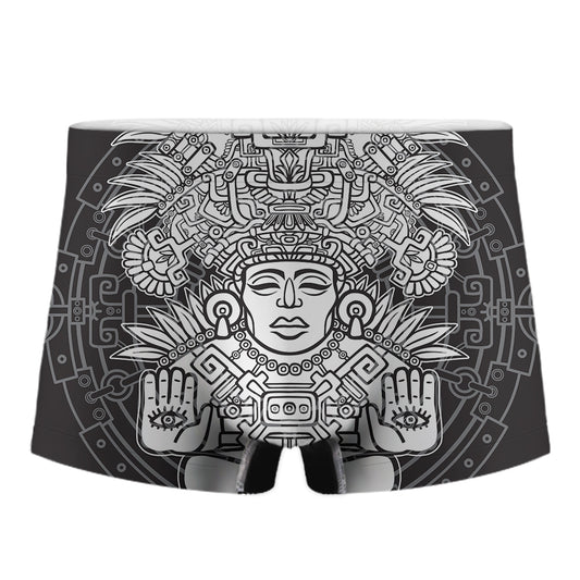 Blue And White Mayan Statue Print Men's Boxer Briefs