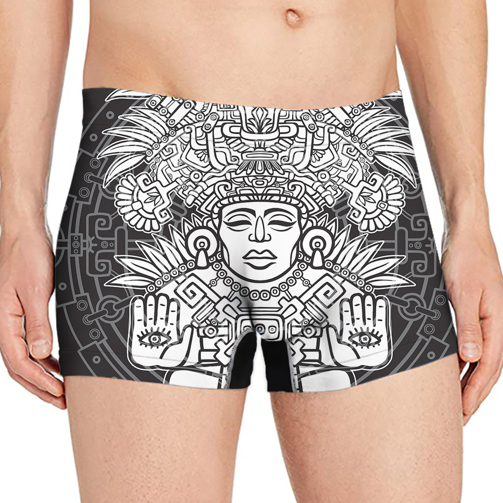 Blue And White Mayan Statue Print Men's Boxer Briefs