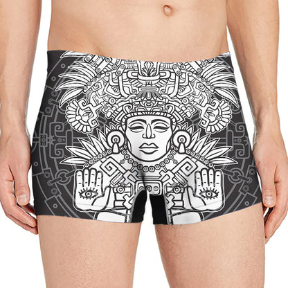 Blue And White Mayan Statue Print Men's Boxer Briefs