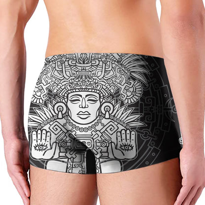 Blue And White Mayan Statue Print Men's Boxer Briefs