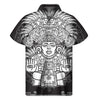 Blue And White Mayan Statue Print Men's Short Sleeve Shirt