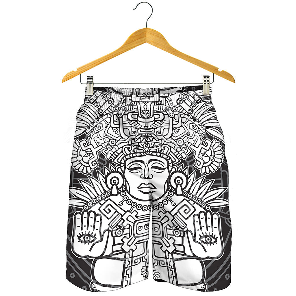 Blue And White Mayan Statue Print Men's Shorts