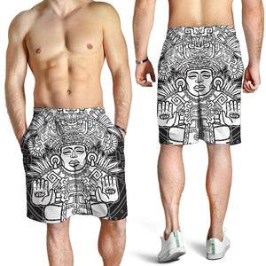 Blue And White Mayan Statue Print Men's Shorts