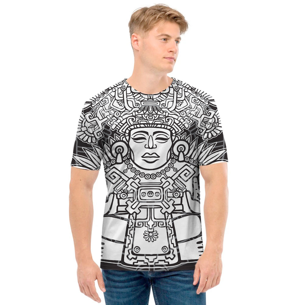Blue And White Mayan Statue Print Men's T-Shirt