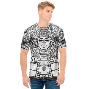Blue And White Mayan Statue Print Men's T-Shirt
