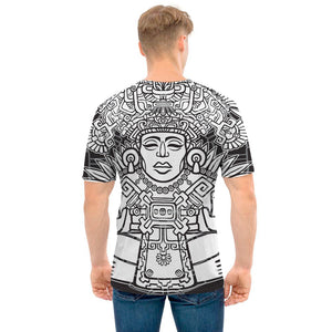 Blue And White Mayan Statue Print Men's T-Shirt