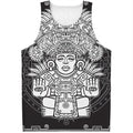 Blue And White Mayan Statue Print Men's Tank Top
